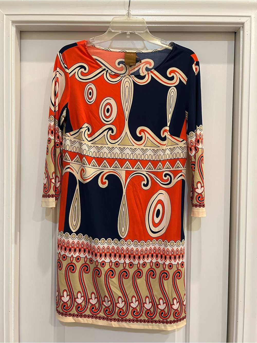 Ali Ro Orange & Navy Long Sleeve Printed Shift Dress